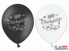 Balionas "Happy Birthday", juodos ir baltos spalvos (30cm)